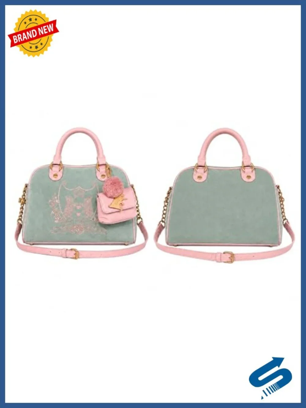 Velvet Satchel Handbag with Crossbody Strap and Coin Purse Charm